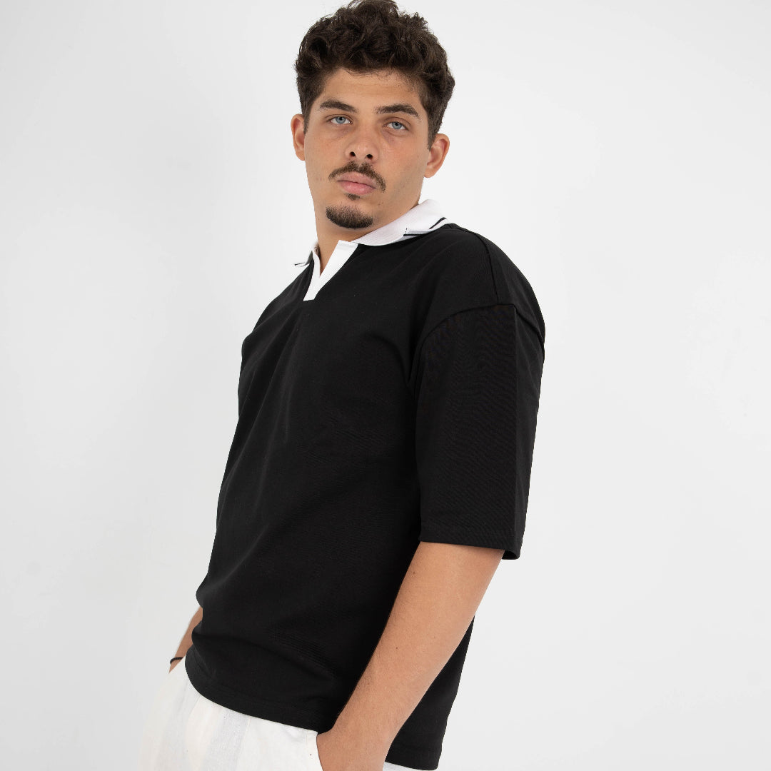 BLACK EASE COLLAR TEE