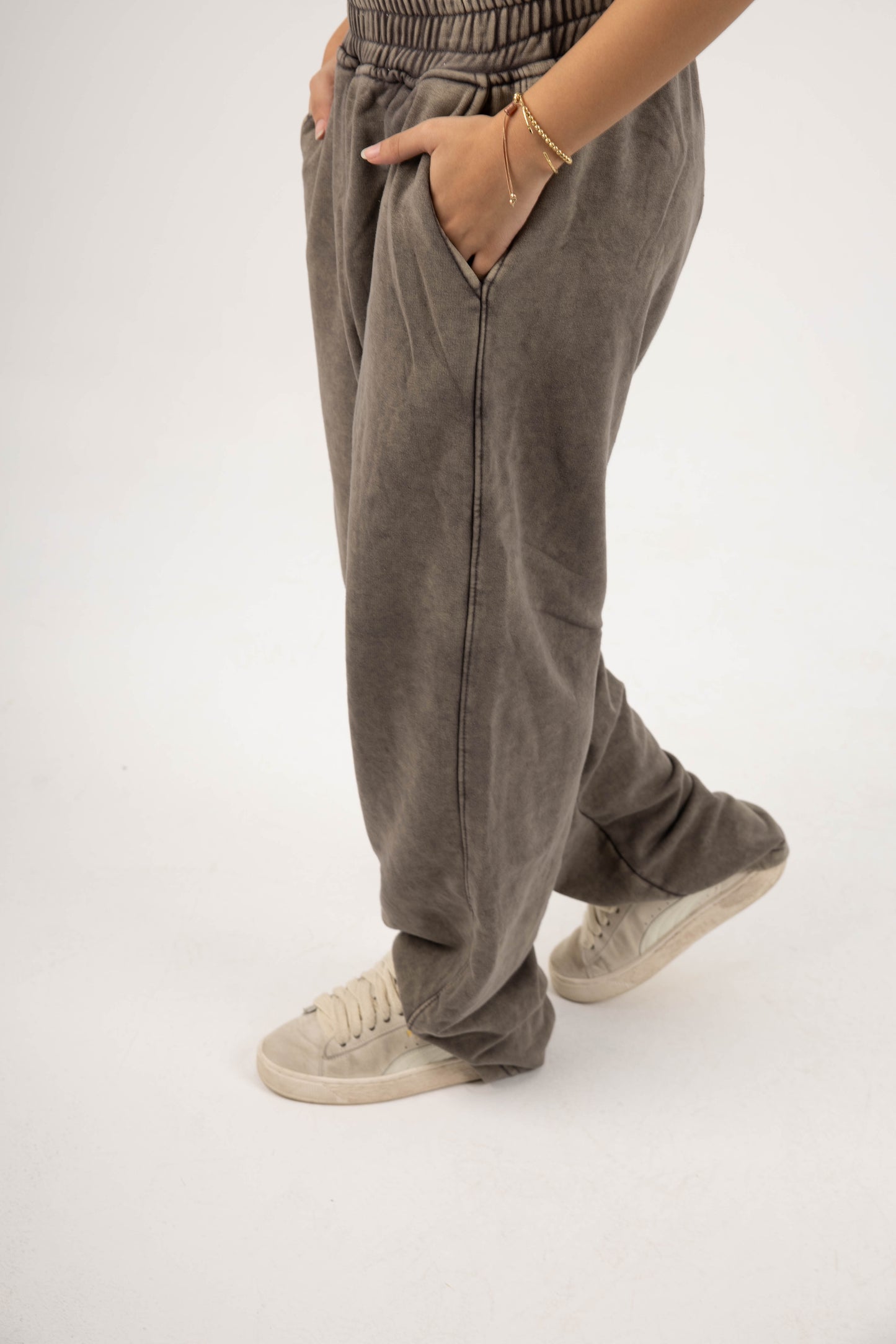 CORE WIDE LEG SWEATPANT - WASHED BROWN