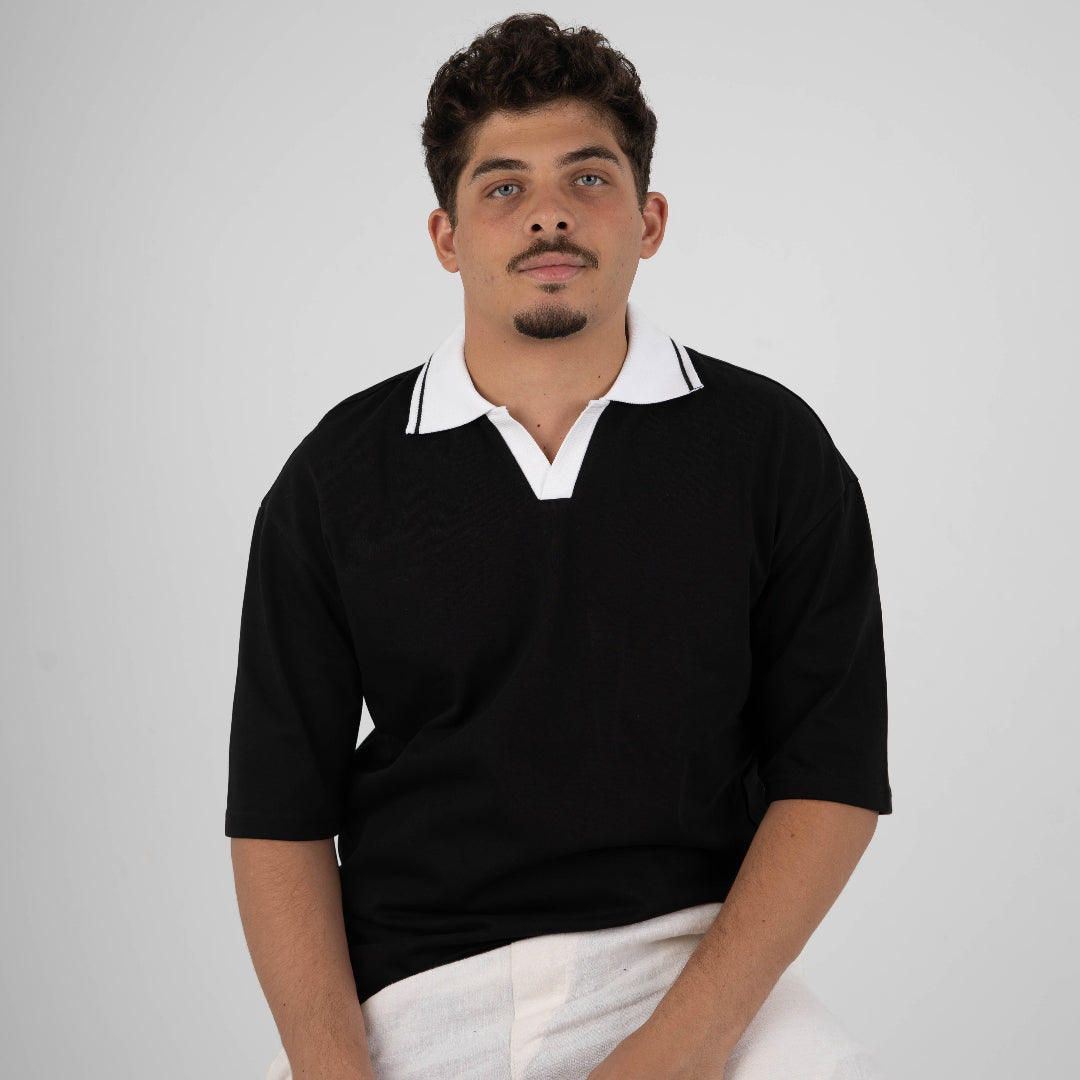 BLACK EASE COLLAR TEE