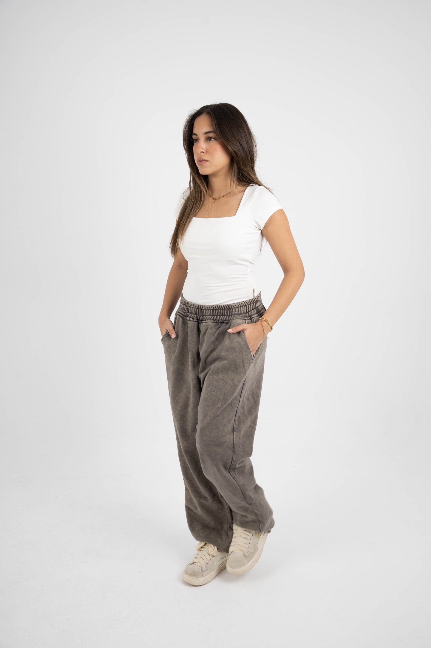 CORE WIDE LEG SWEATPANT - WASHED BROWN