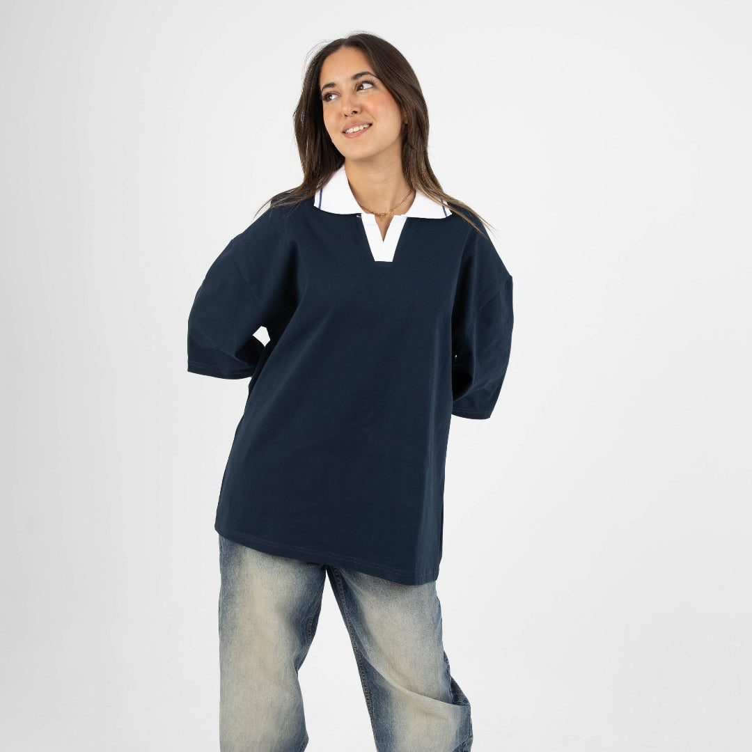 NAVY EASE COLLAR TEE