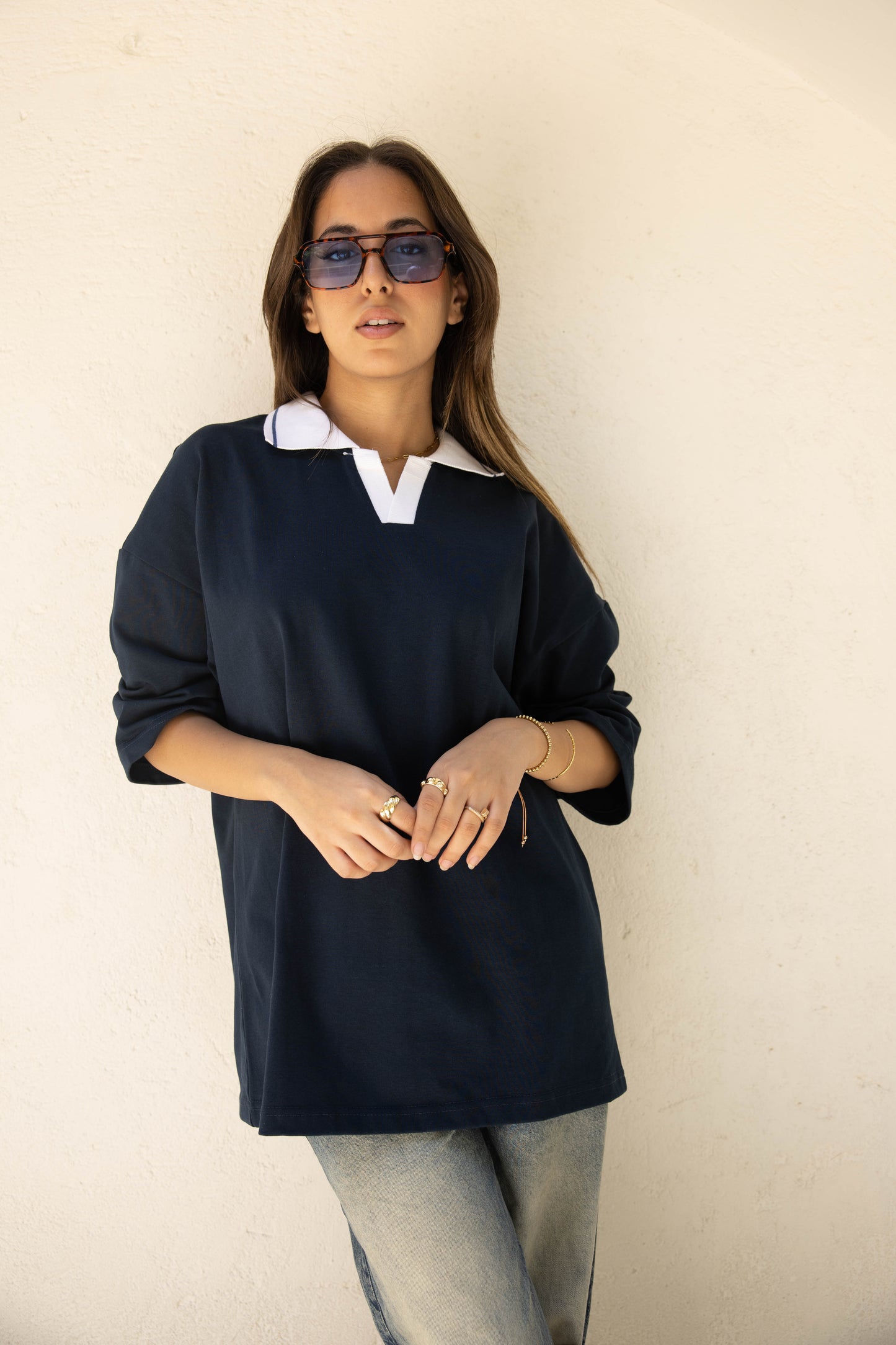 NAVY EASE COLLAR TEE