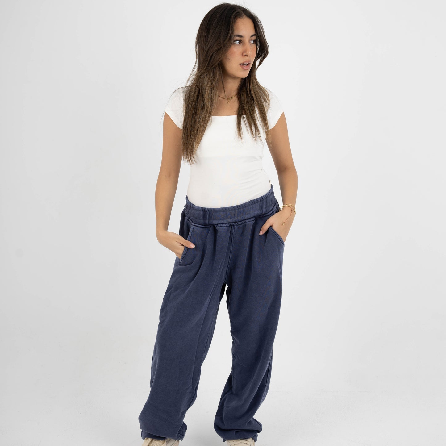 CORE WIDE LEG SWEATPANTS - WASHED BLUE