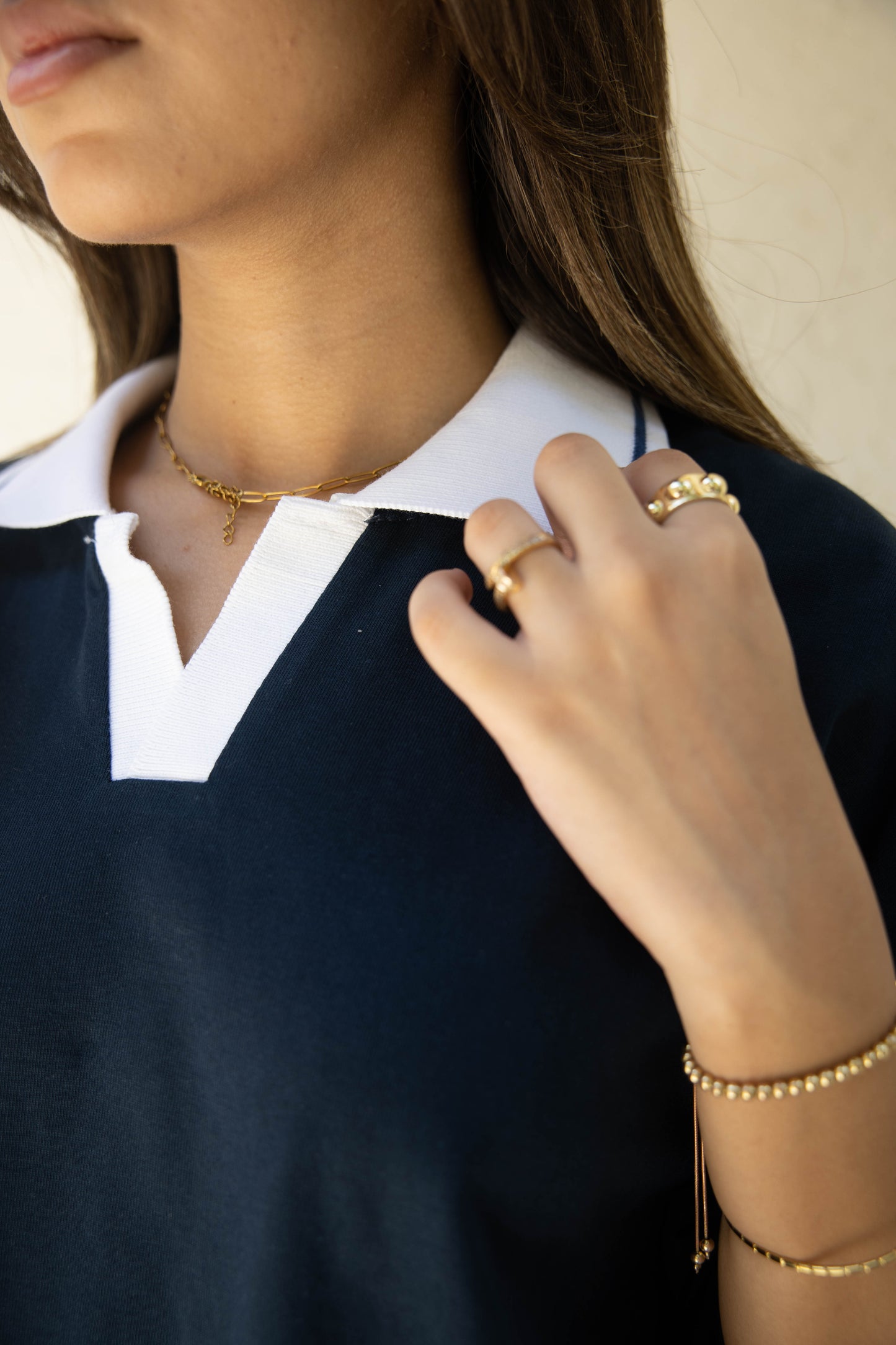 NAVY EASE COLLAR TEE