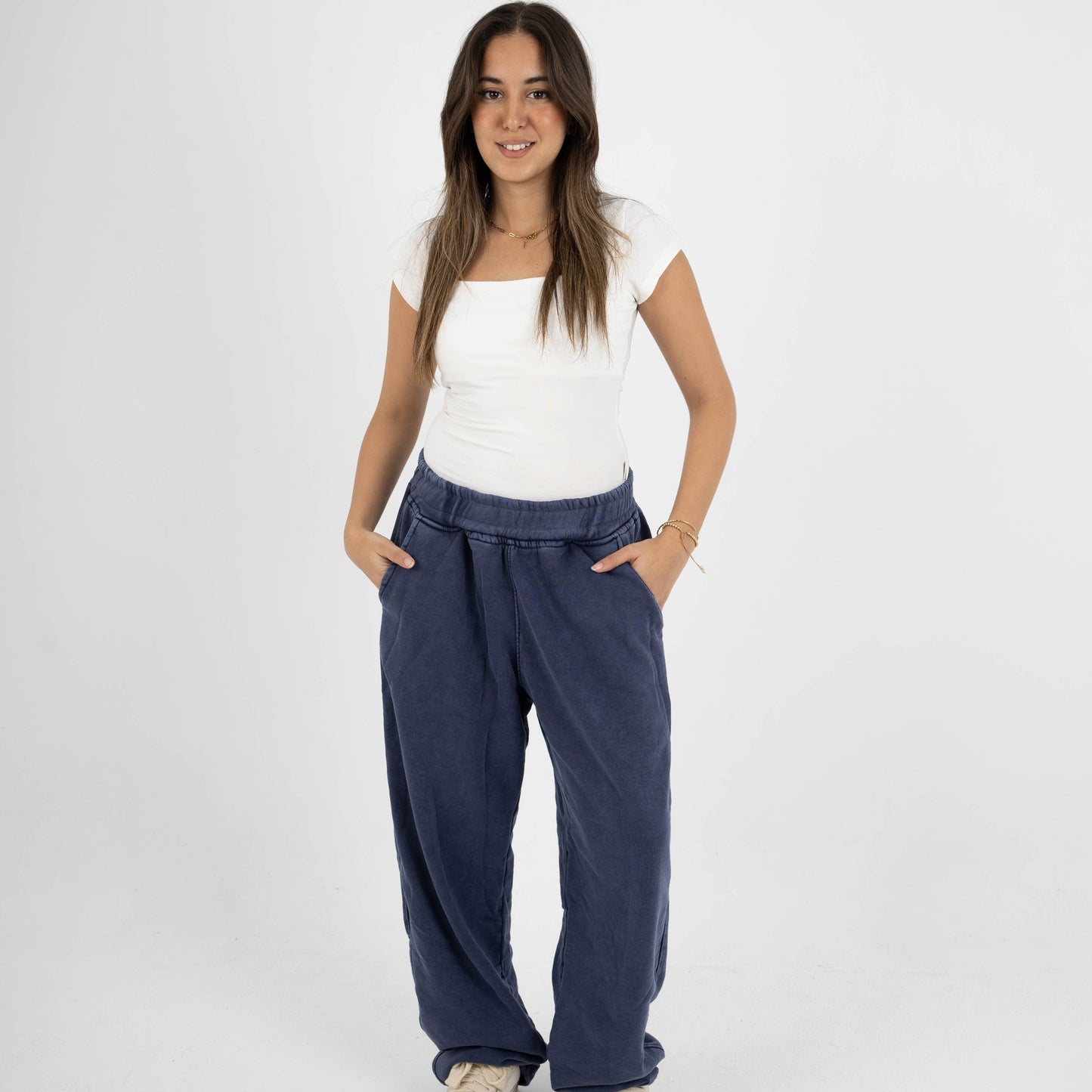 CORE WIDE LEG SWEATPANTS - WASHED BLUE