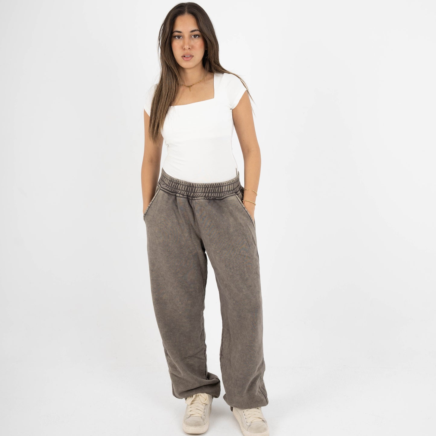 CORE WIDE LEG SWEATPANT - WASHED BROWN