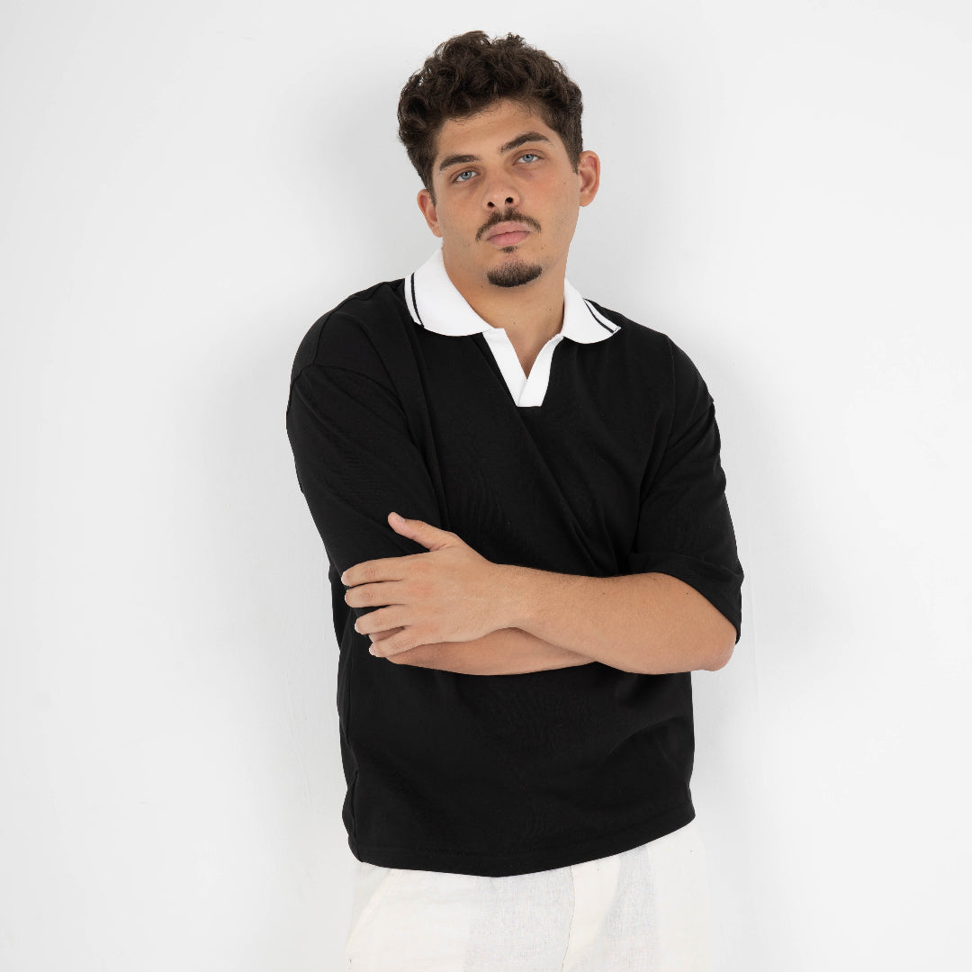BLACK EASE COLLAR TEE