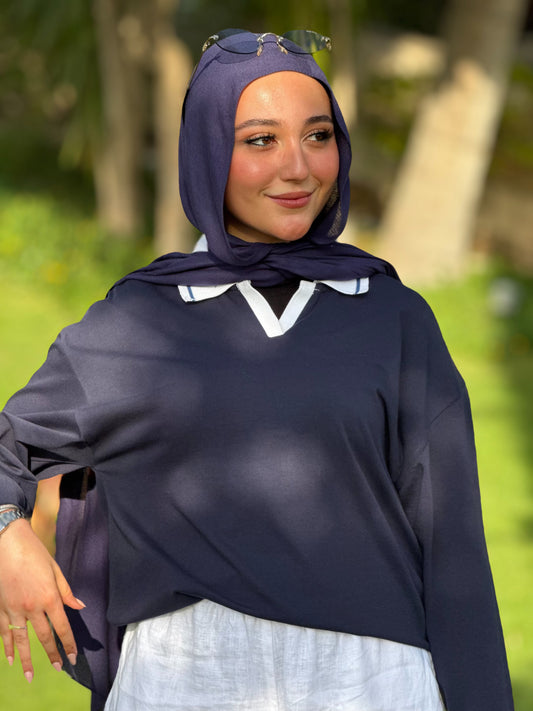 SLEEVE NAVY EASE COLLAR TEE
