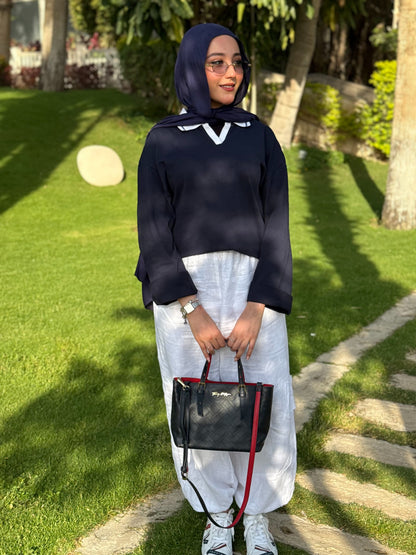 SLEEVE NAVY EASE COLLAR TEE