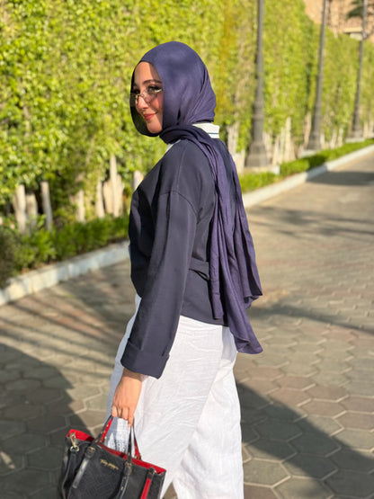 SLEEVE NAVY EASE COLLAR TEE