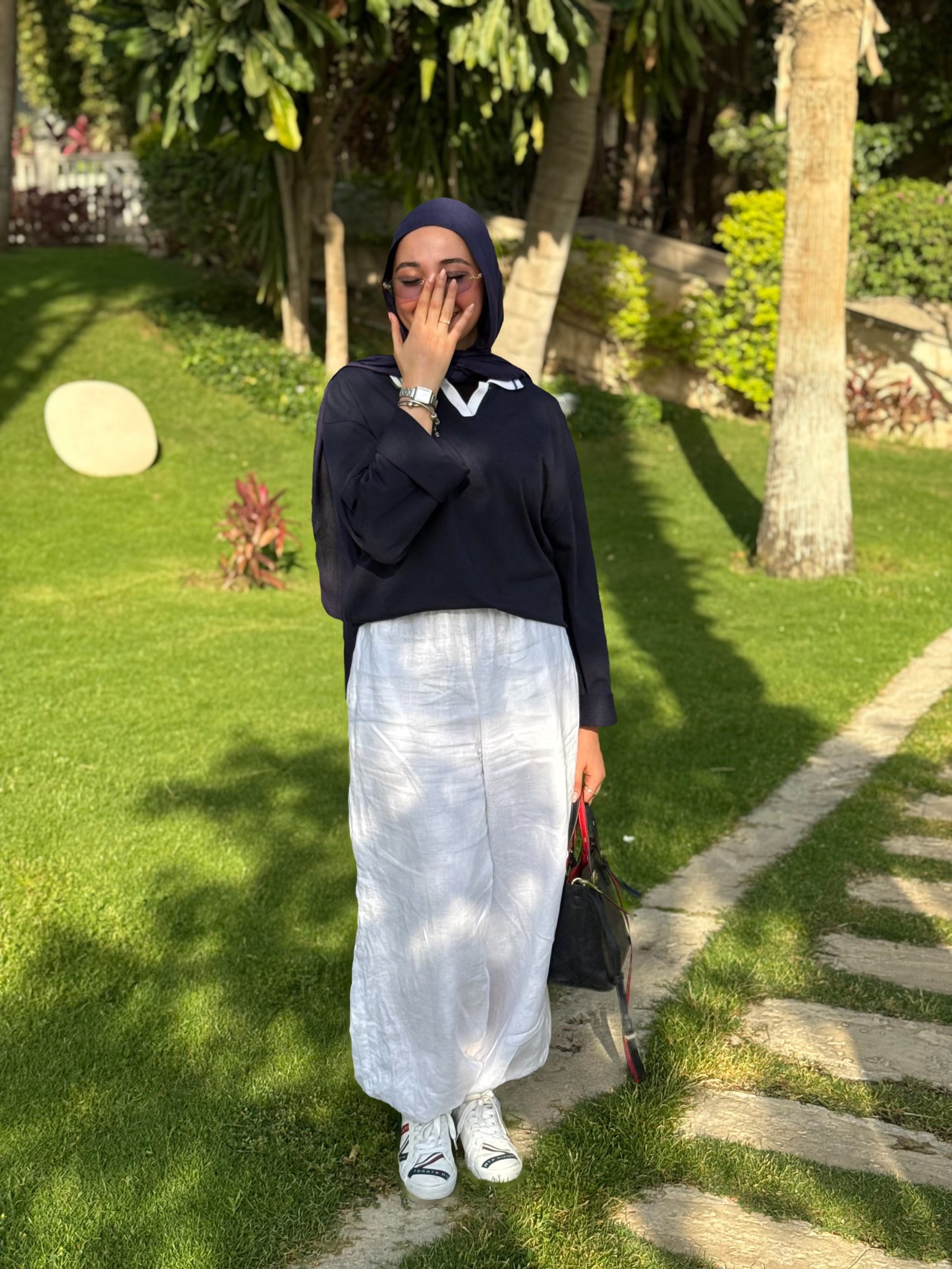 SLEEVE NAVY EASE COLLAR TEE
