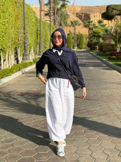 SLEEVE NAVY EASE COLLAR TEE