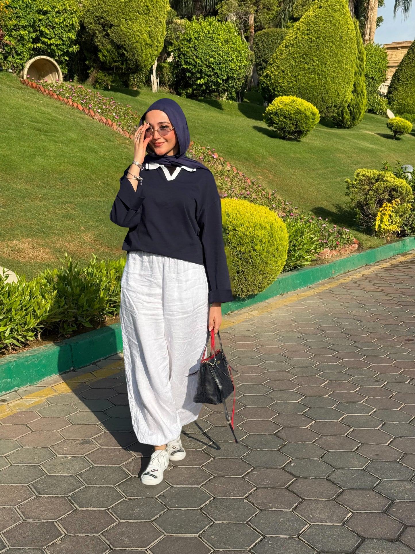 SLEEVE NAVY EASE COLLAR TEE