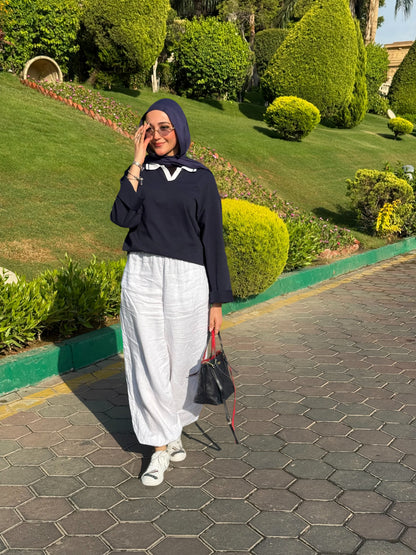 SLEEVE NAVY EASE COLLAR TEE