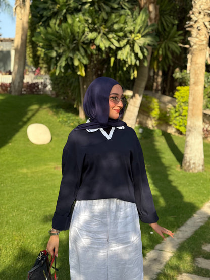 SLEEVE NAVY EASE COLLAR TEE