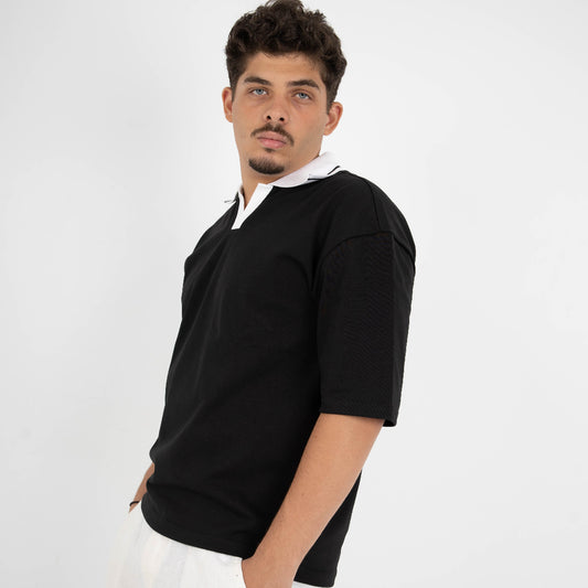 BLACK EASE COLLAR TEE