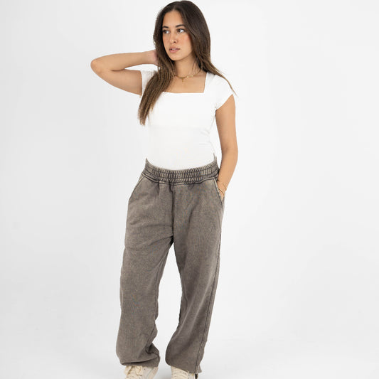 CORE WIDE LEG SWEATPANT - WASHED BROWN