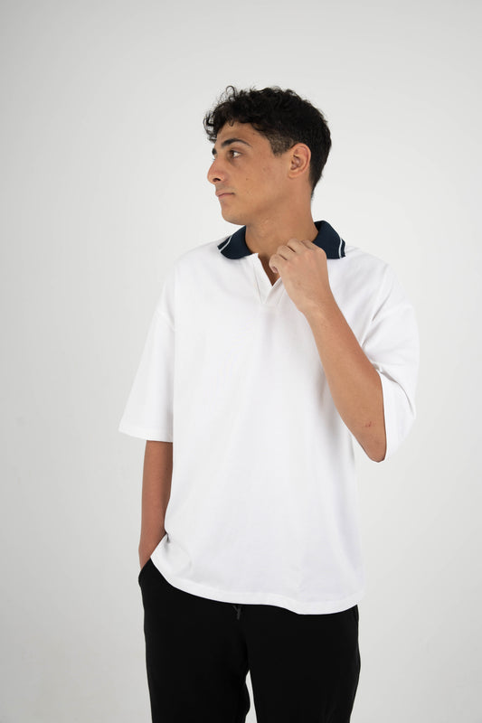 WHITE EASE COLLAR TEE