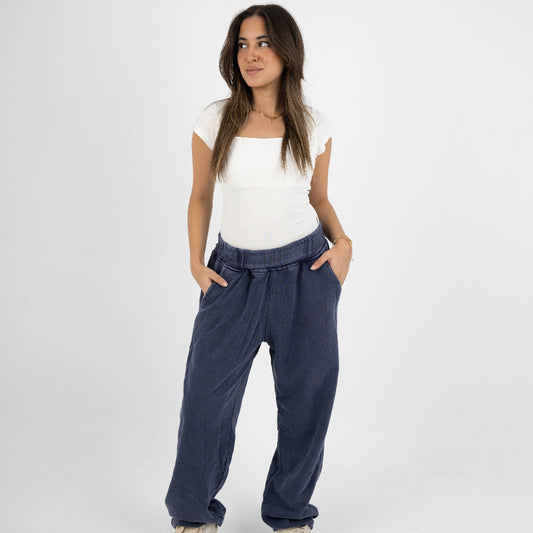 CORE WIDE LEG SWEATPANTS - WASHED BLUE