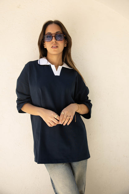 NAVY EASE COLLAR TEE
