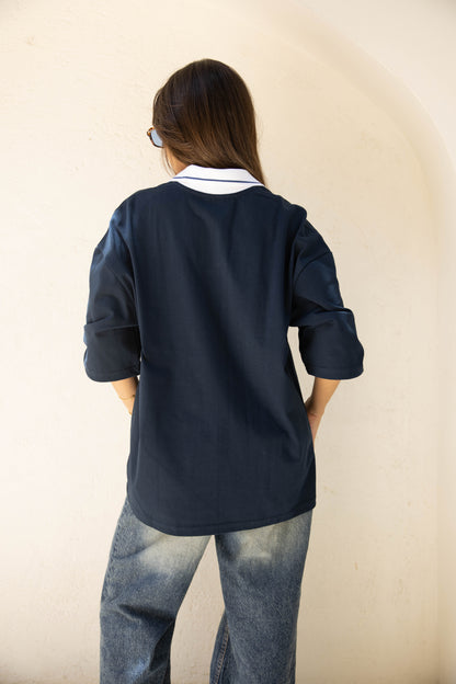 NAVY EASE COLLAR TEE