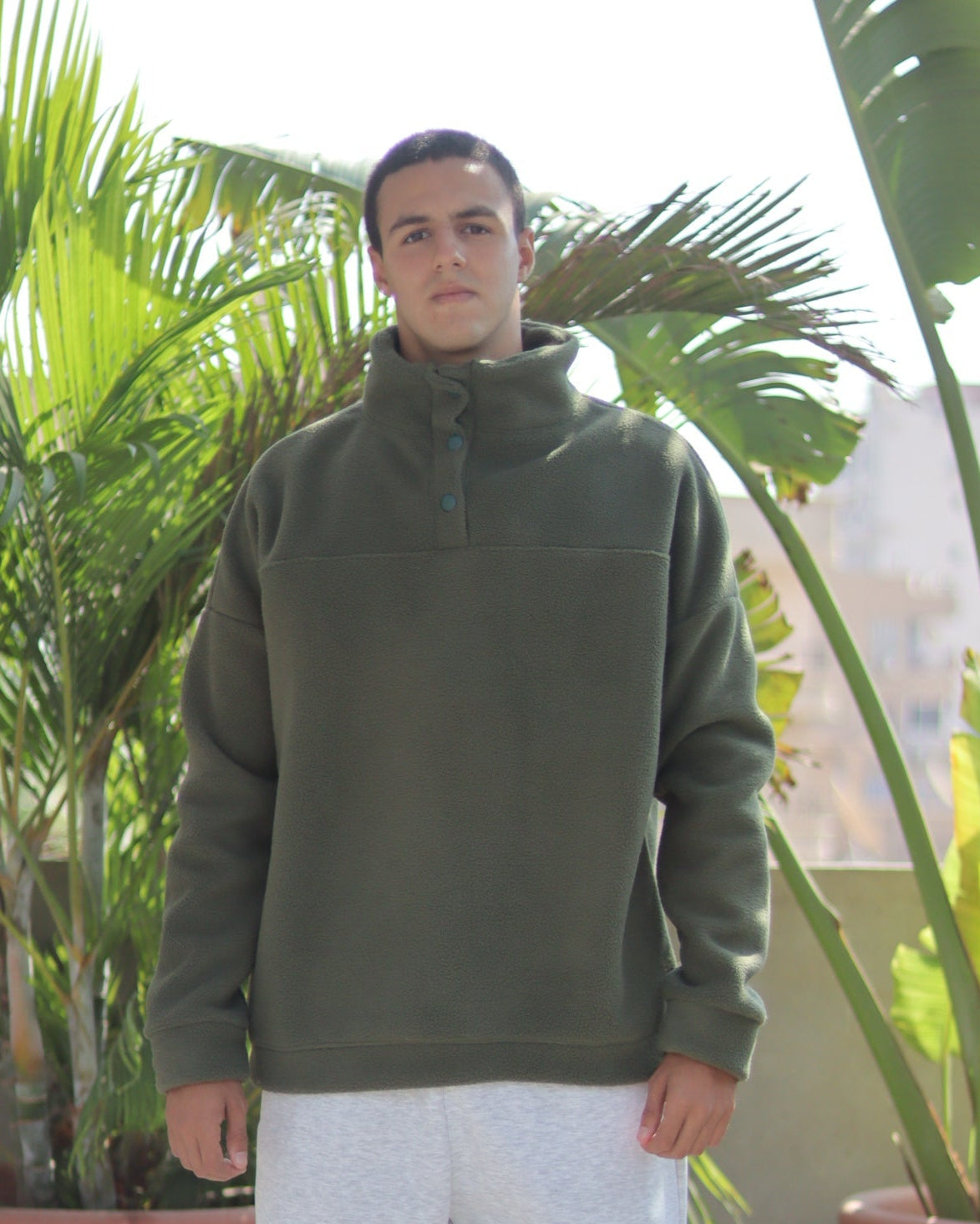 Green Fleece Quarter Snap Hoodie