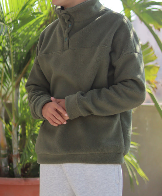 Green Fleece Quarter Snap Hoodie