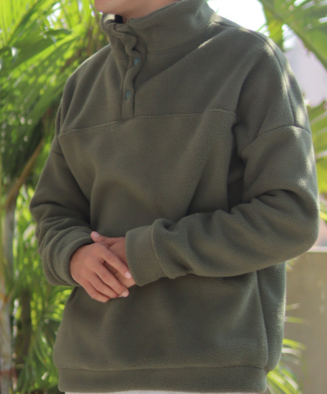 Green Fleece Quarter Snap Hoodie
