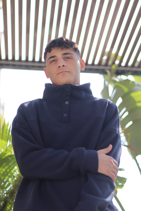 Navy Fleece Quarter Snap Hoodie