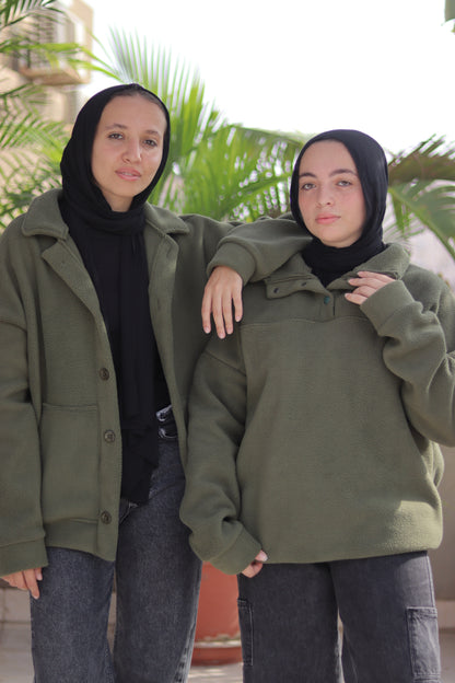 Green Fleece Quarter Snap Hoodie