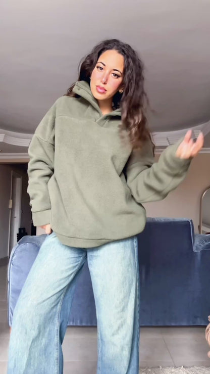 Green Fleece Quarter Snap Hoodie